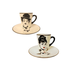 Audrey és Chaplin  bögre  reggeliző tányérral