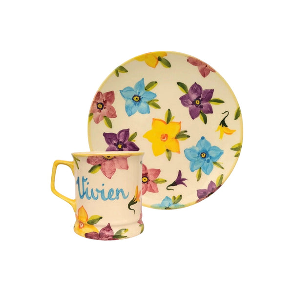 Feliratos neves nebáncsvirág bögre és reggeliző tányér