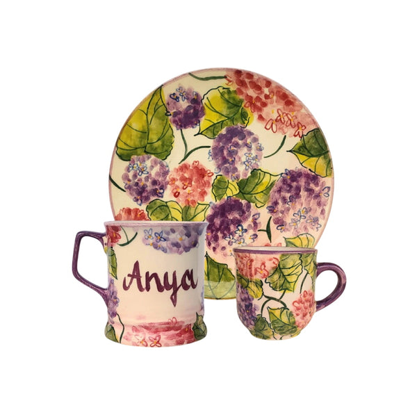 Feliratos neves Hortenzia  reggeliző szett