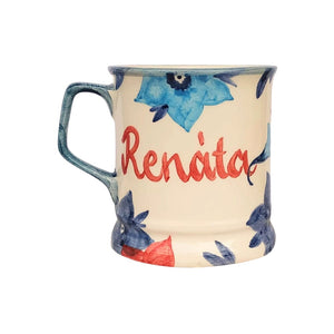 Feliratos neves Kék virágos bögre