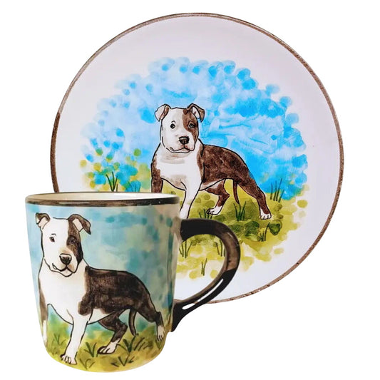 Amerikai Staffordshire Terrier bögre és reggeliző tányér