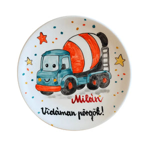 Betonkeverős gyerek tányér – kézzel festett kerámia